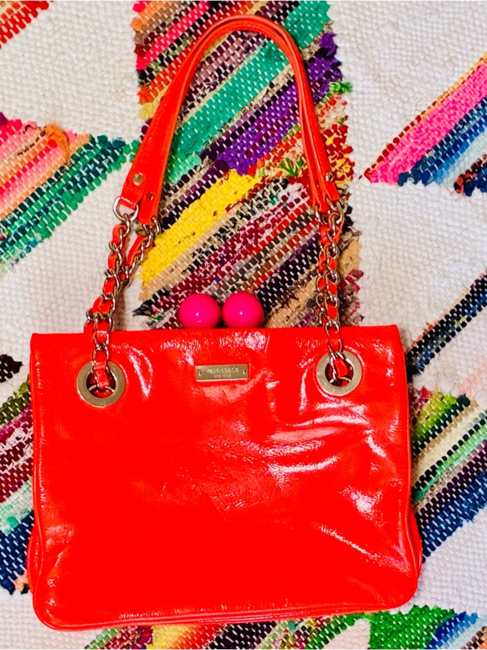 Kate Spade New York Pastiche Darcy Red Patent Pocket Lock Leather Shoulder Bag